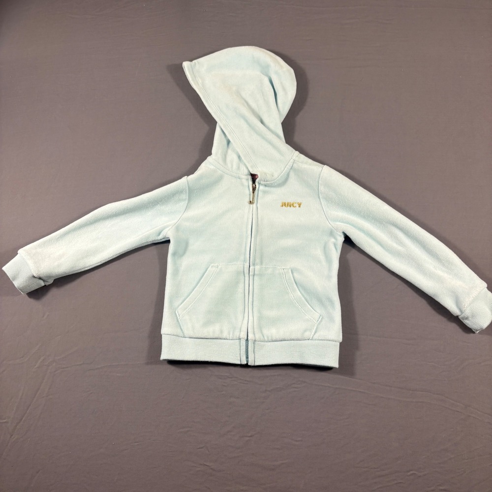 Juicy Couture Kids Light Blue Velour Full Zip Hoodie Gold Rhinestone Logo 3T